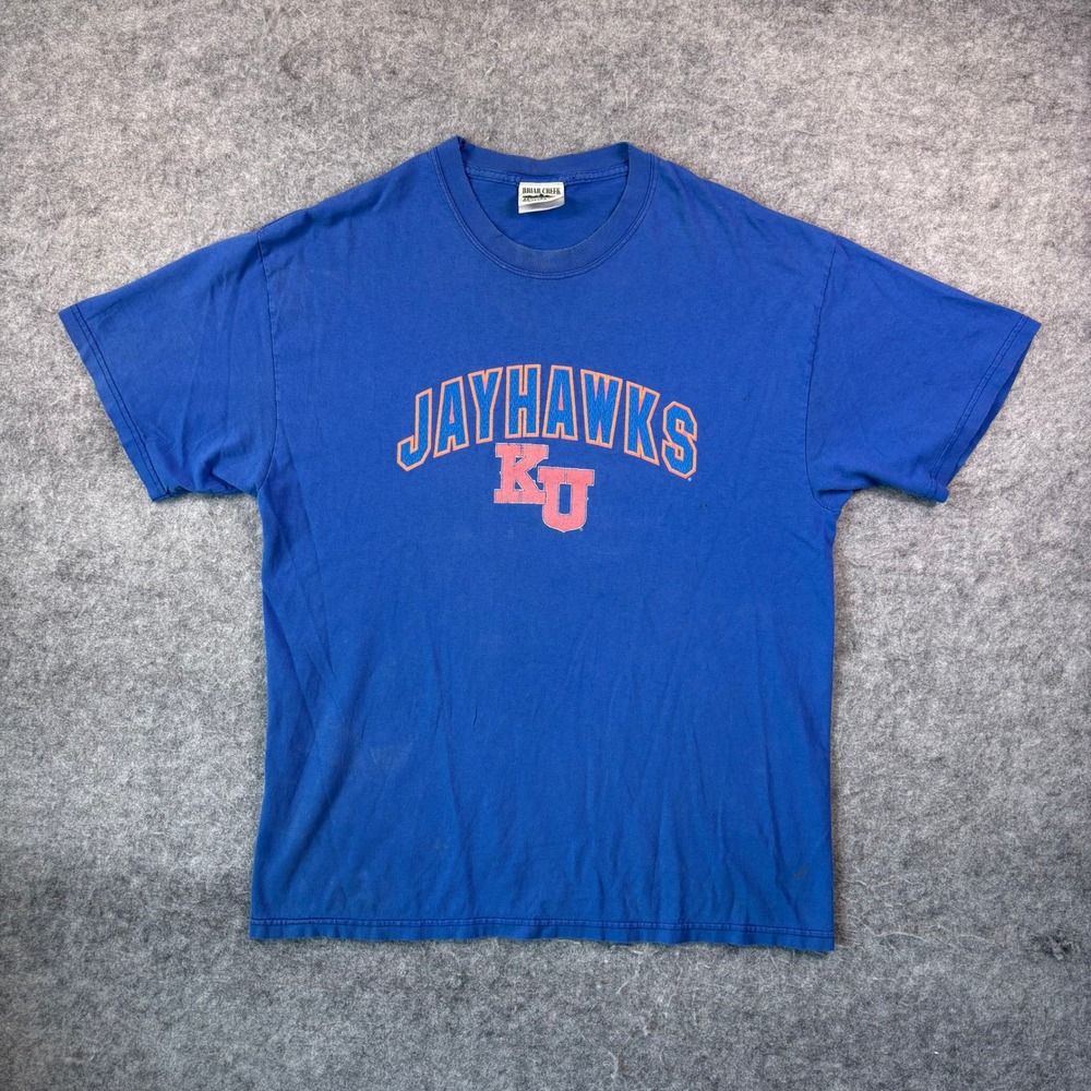 Vintage Briar Creek Kansas Jayhawks KU T-Shirt Blue Graphic Distressed Large